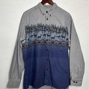 Cabela's Gray and Blue Casual Button Down Shirt